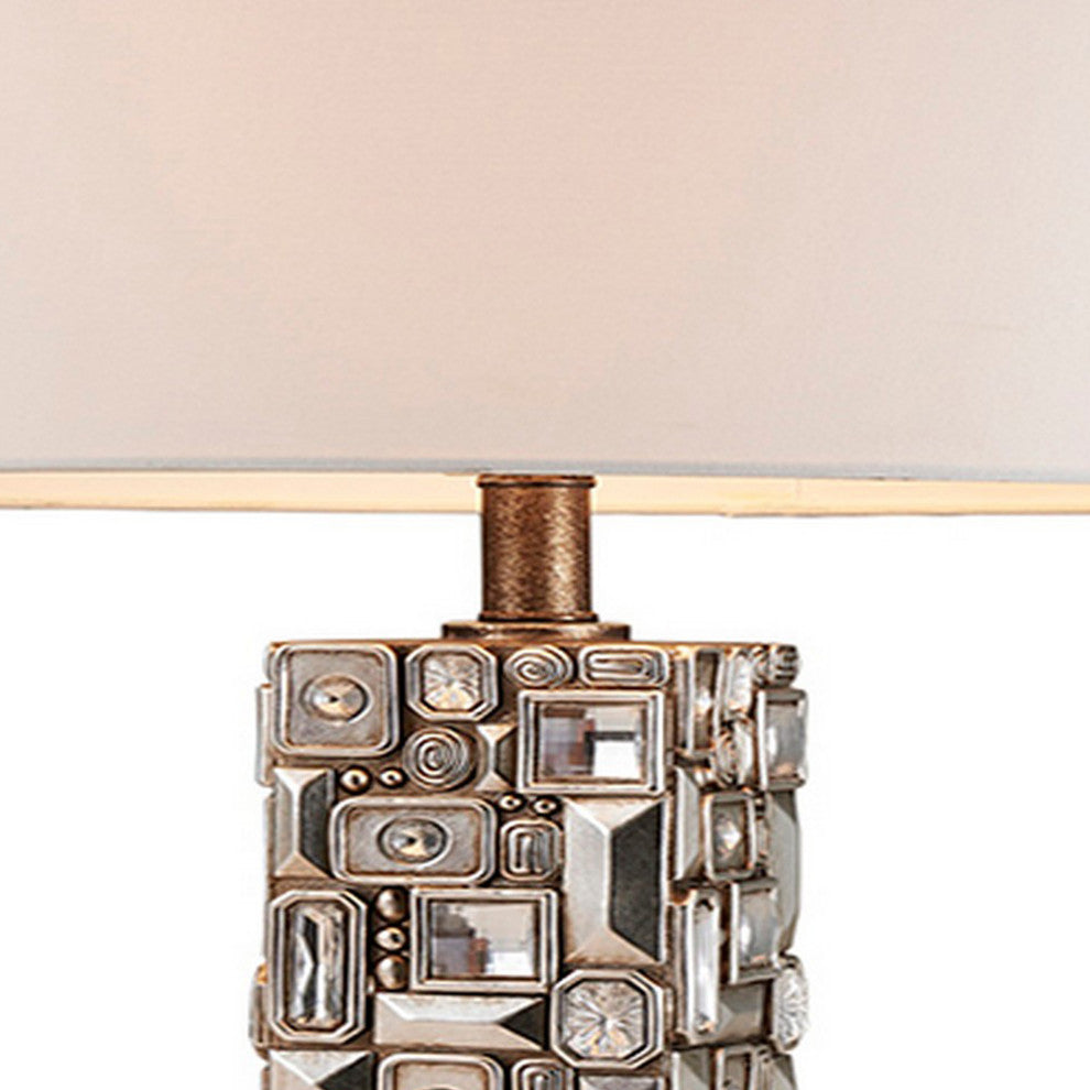 Benzara BM240307 Table Lamp With Abstract Mirror Block Base, Bronze