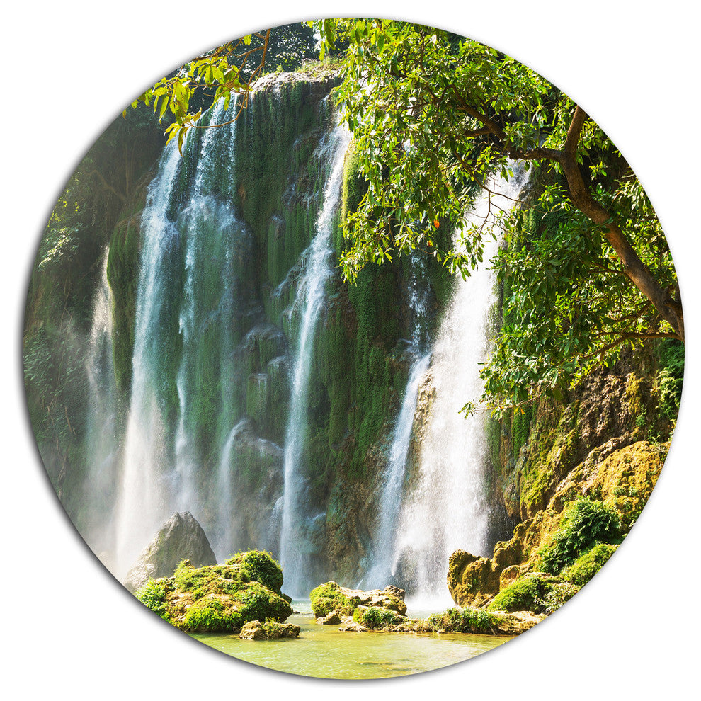 Detian Waterfall In Vietnam, Landscape Round Metal Wall Art, 23"