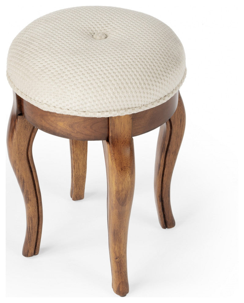 Vintage Look Olive Brown Finish Vanity Stool