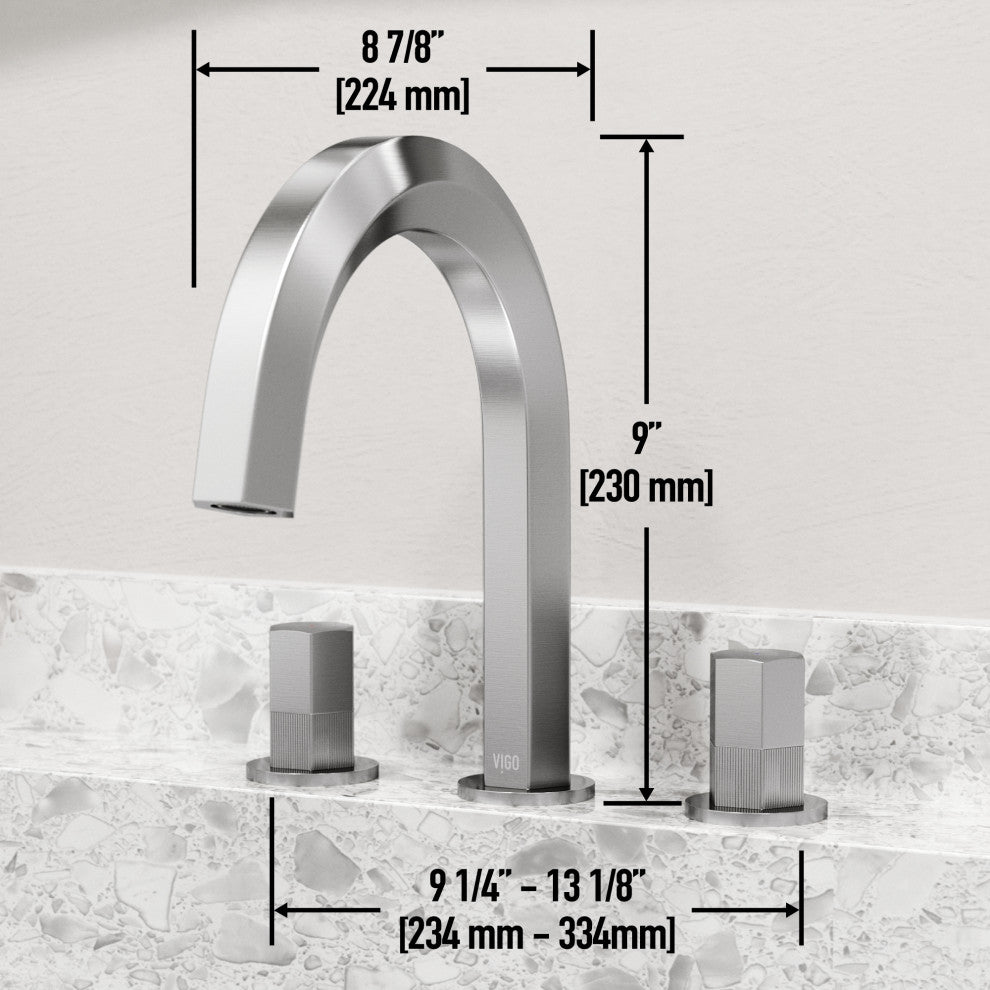 VIGO Hart 9" H 2-Handle Widespread Bathroom Faucet, Brushed Nickel