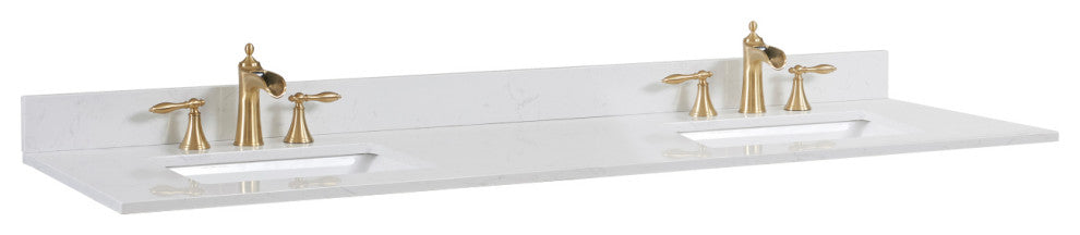 Frosinone Engineered Stone Vanity Top, Jazz White With White Sink, 72"