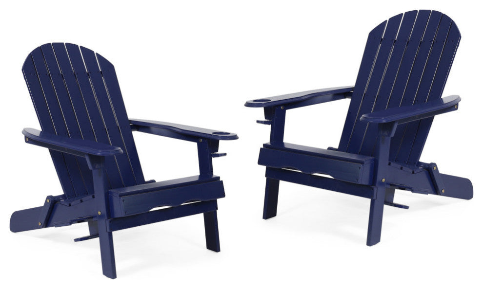 Javion Outdoor Acacia Wood Folding Adirondack Chairs, Set of 2, Navy Blue