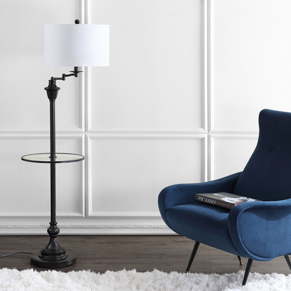 Cora 60" Metal, Glass LED Side Table and Floor Lamp, Oil Rubbed Bronze