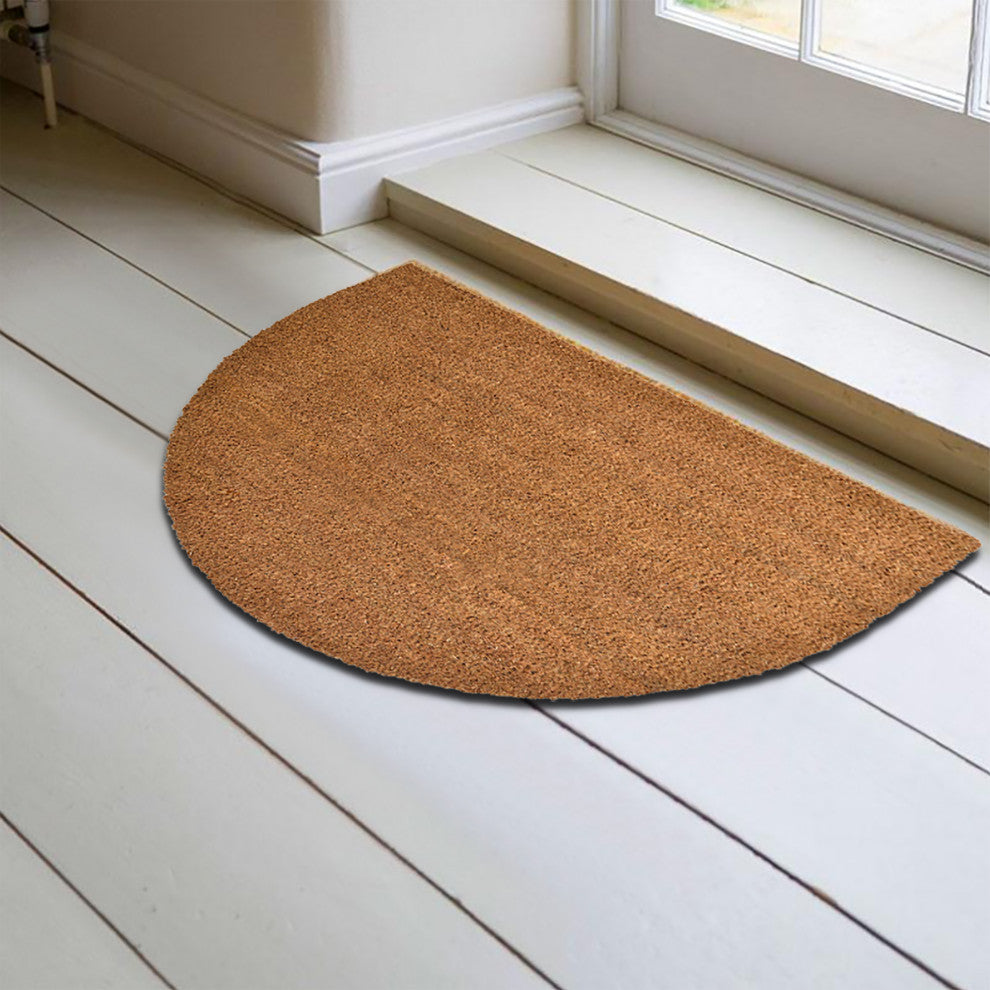 Sheltered Half Round Front Door Mat Natural Braided Coir Coco Rubber Rug 30x18