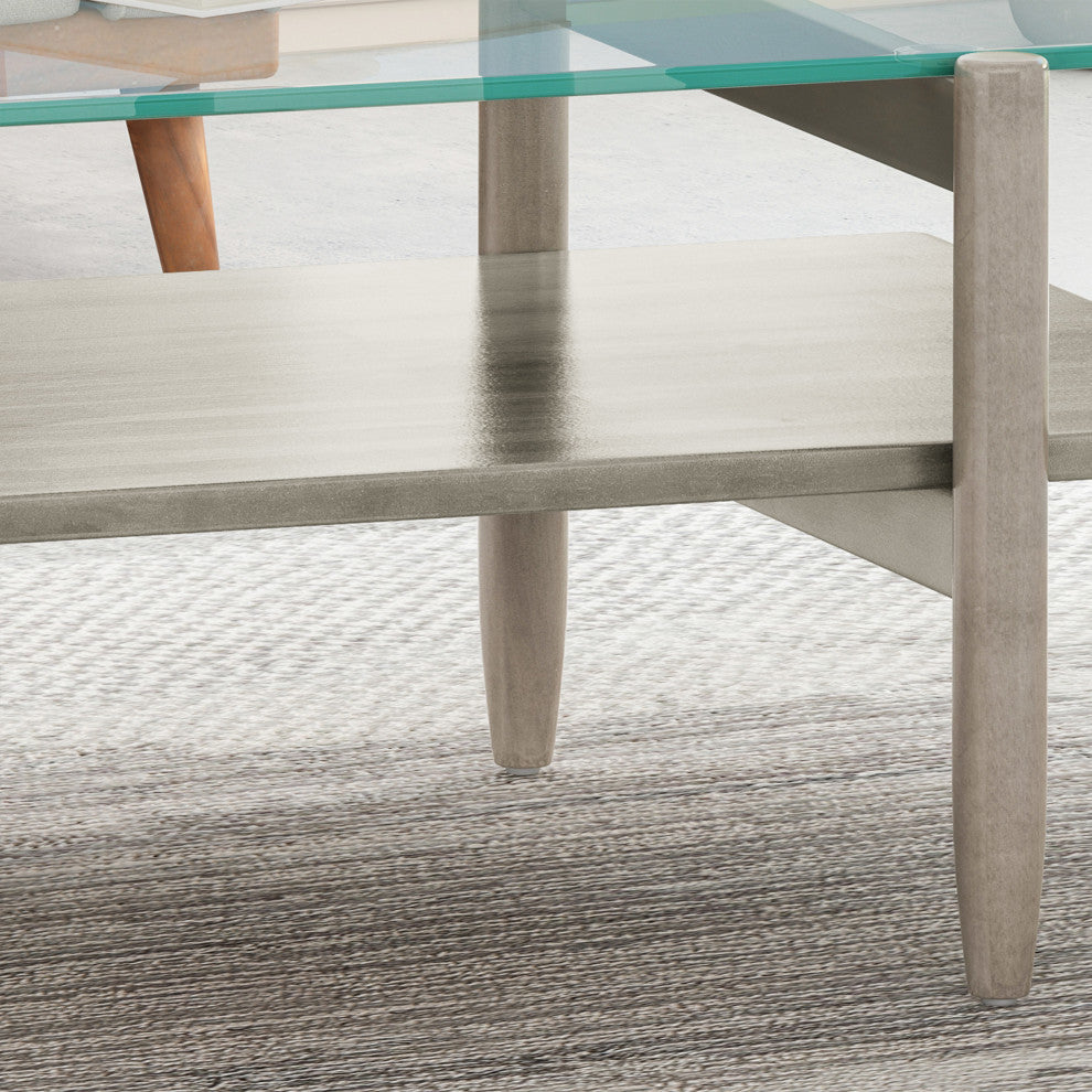 Mumford Acacia Wood Coffee Table With Tempered Glass Top, Brown Mahogany, Gray F