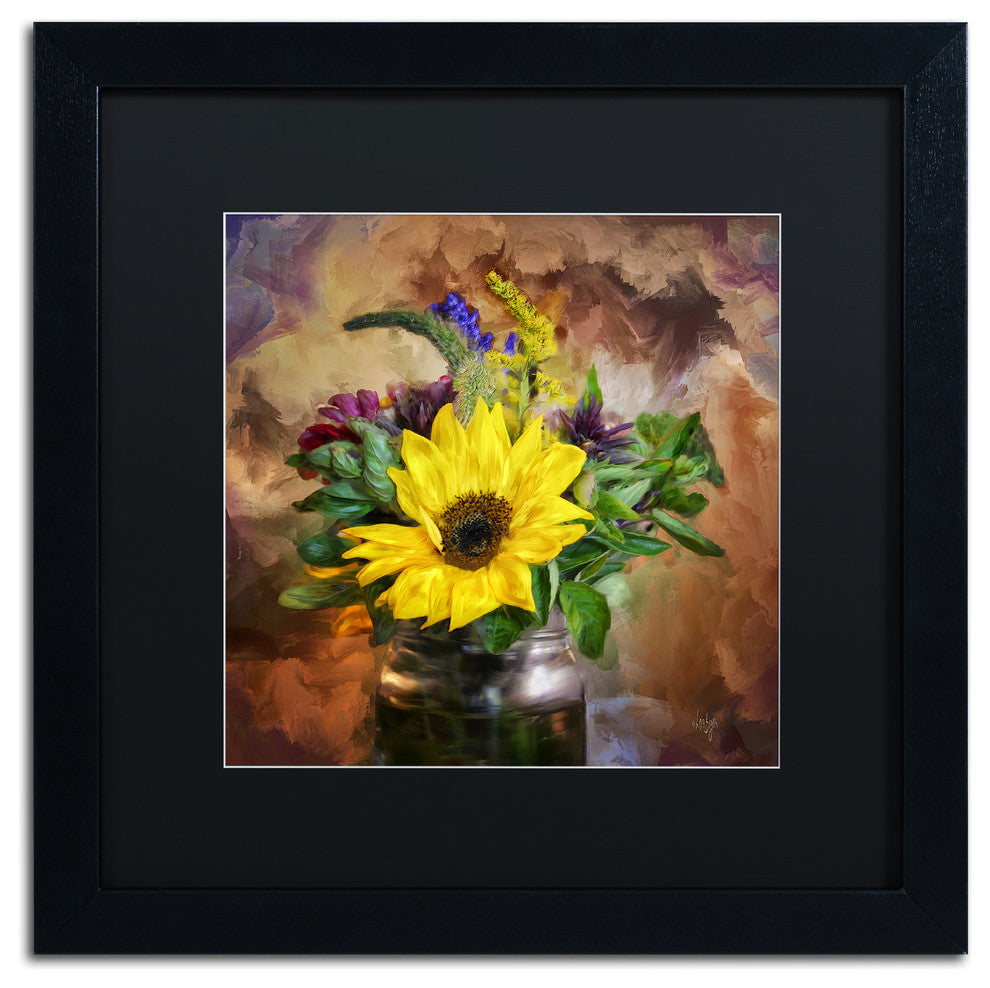 Lois Bryan 'A Jar of Wildflowers' Art, Black Frame, Black Matte, 16"x16"
