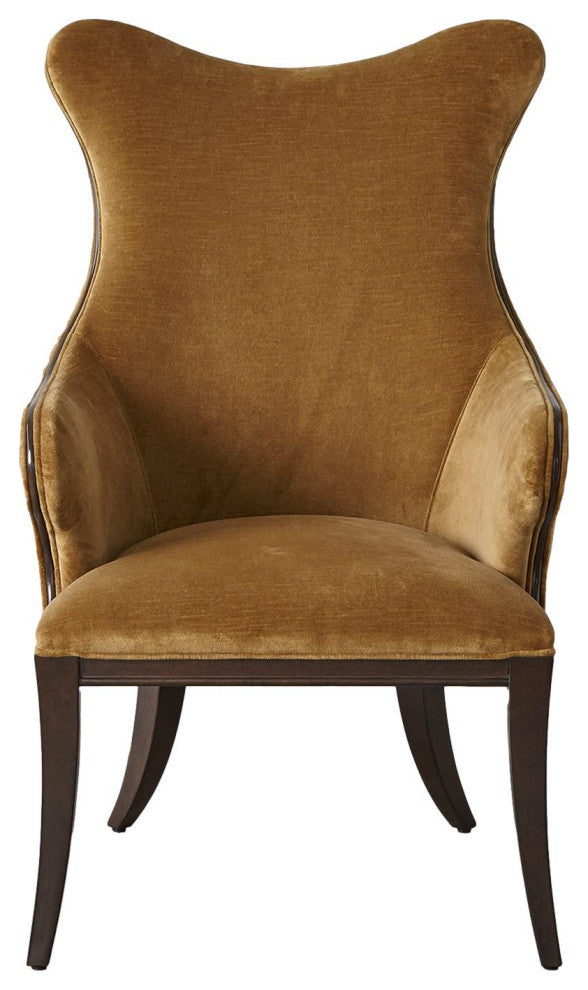 Curvy Back Dragonfly Aqua Blue Velvet Arm Chair Dark Walnut Sculpted Curved