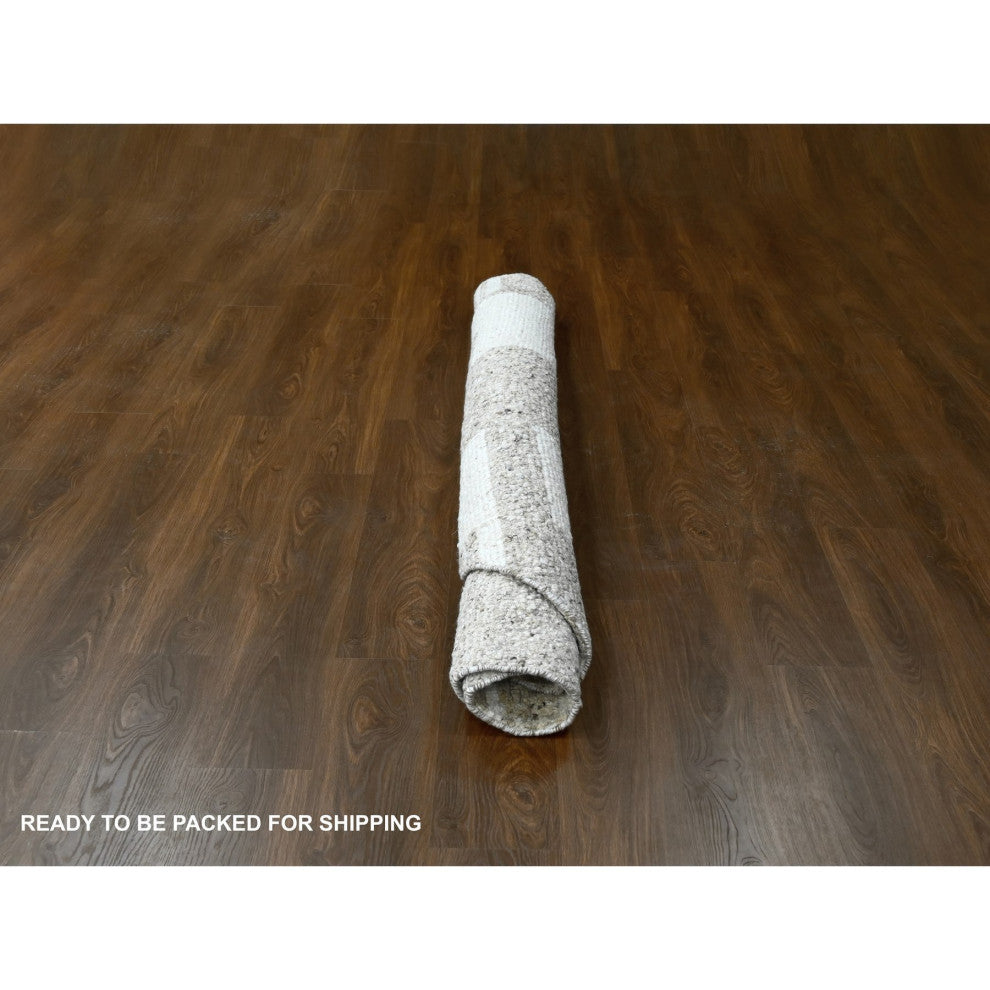 Soft Colors Wool Hand Knotted Minimalist Design Round Oriental Rug, 7'10"x8'3"