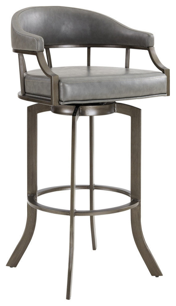 Benzara BM282703 Modern Vegan Faux Leather Bar Stool, Swivel, Metal Legs, Gray