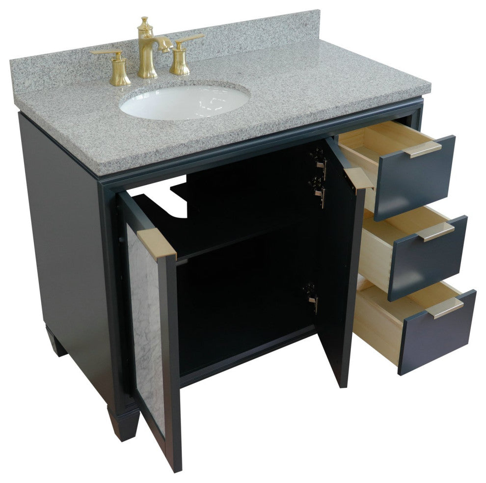 43" Single Vanity, Dark Gray Finish With Gray Granite