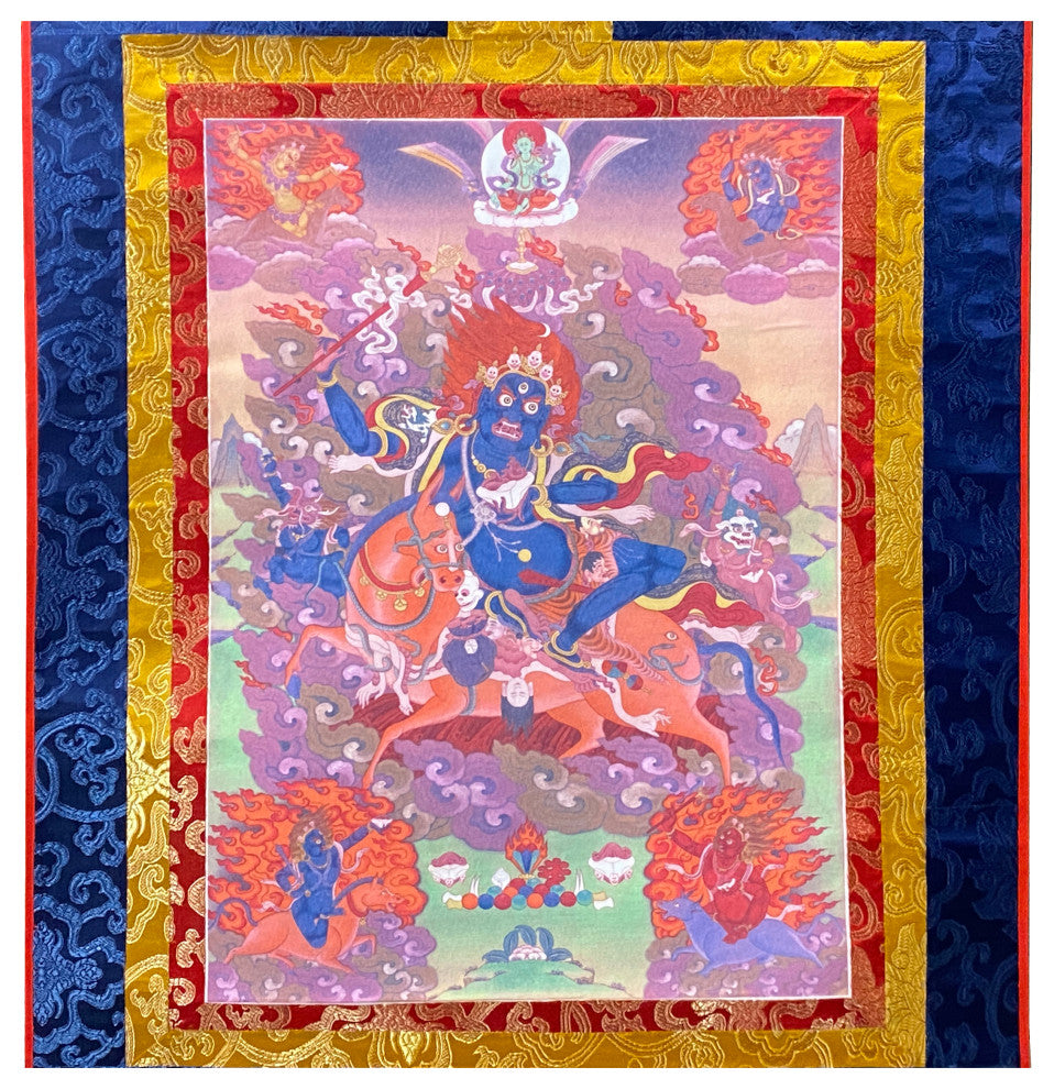 Tibetan Print Fabric Trim Protector Deity Art Wall Scroll Thangka Hws2167