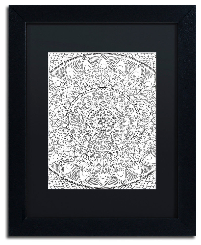 Hello Angel ''Petals Mandala'' Art, Black Frame, Black Mat, 14x11