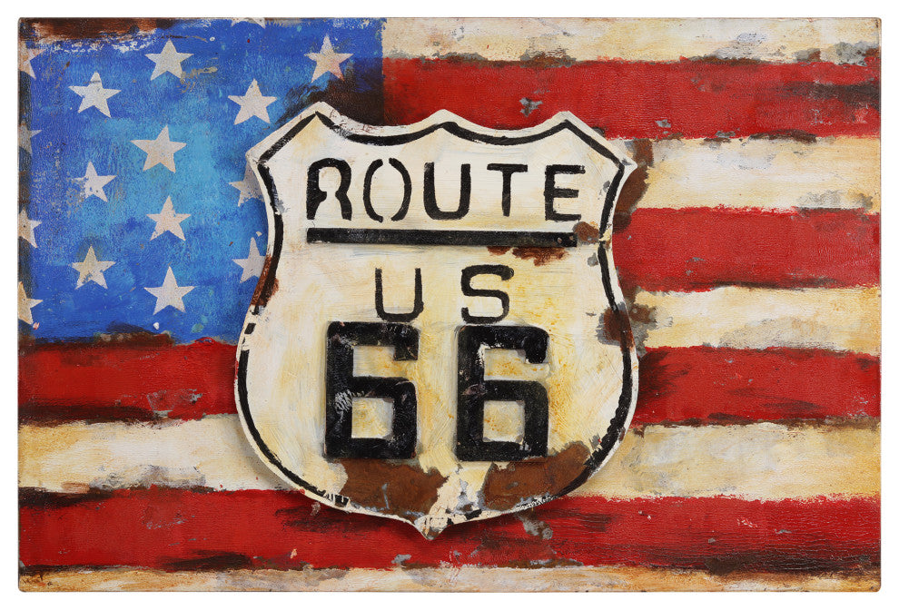 "American Route 66" Mixed Media Iron Hand Painted Dimensional Wall Art