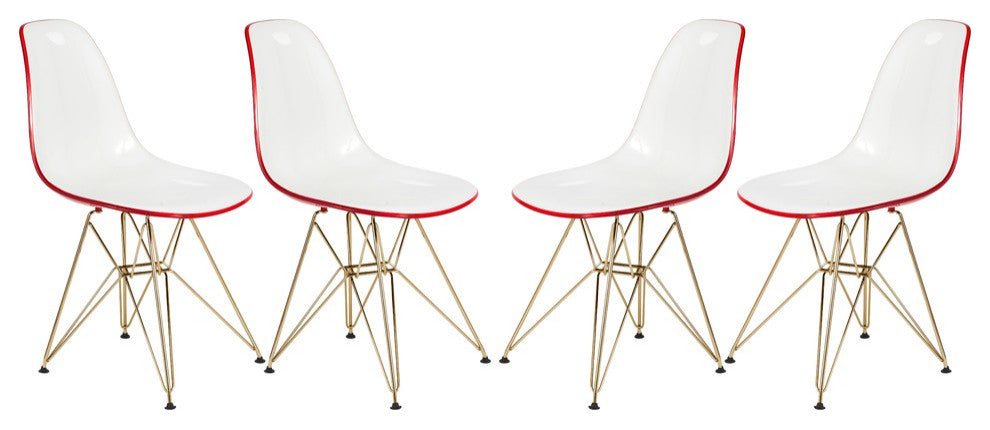 Cresco Eiffel Base Molded Dining Chair, Gold Base, Set of 4, White Red
