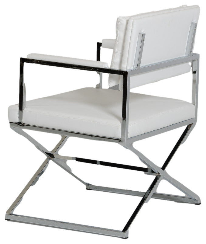 HomeRoots 33" White Leatherette and Steel Dining Arm Chair