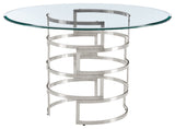 Diaz 48" Round Glass Tabletop Dining Table Brushed Stainless Steel Base