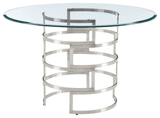 Diaz 48" Round Glass Tabletop Dining Table Brushed Stainless Steel Base