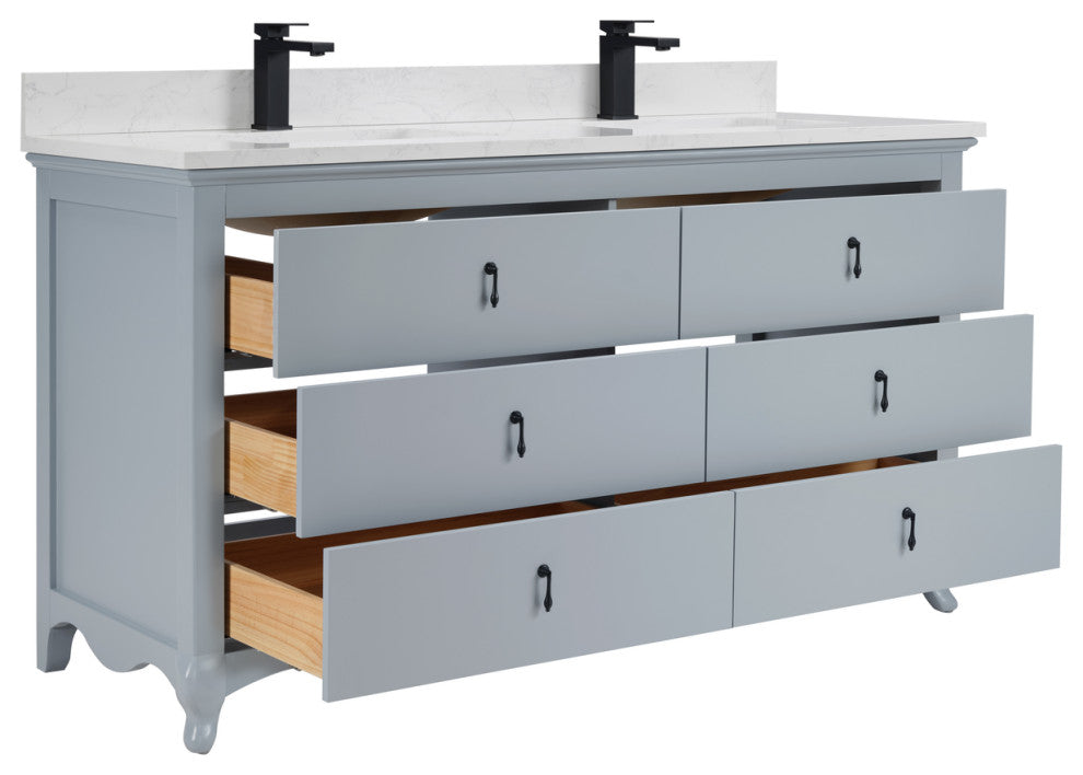 Legion Furniture WS2512 Series Bathroom Sink Vanity, Cadet, 60", Artificial Stone Top, Double Sink