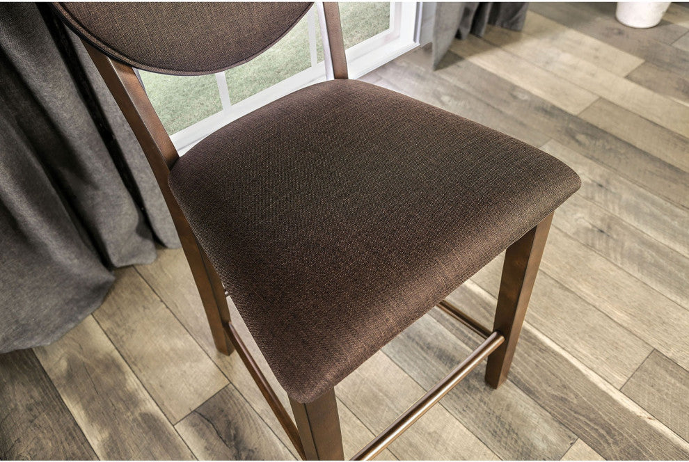 Set of 2 Fabric Counter Height Chair, Walnut And Dark Chocolate