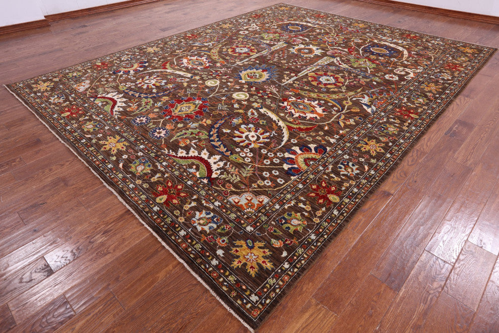 9' 10" X 12' 10" Persian Sickle Leaf Design Hand Knotted Rug Q7282
