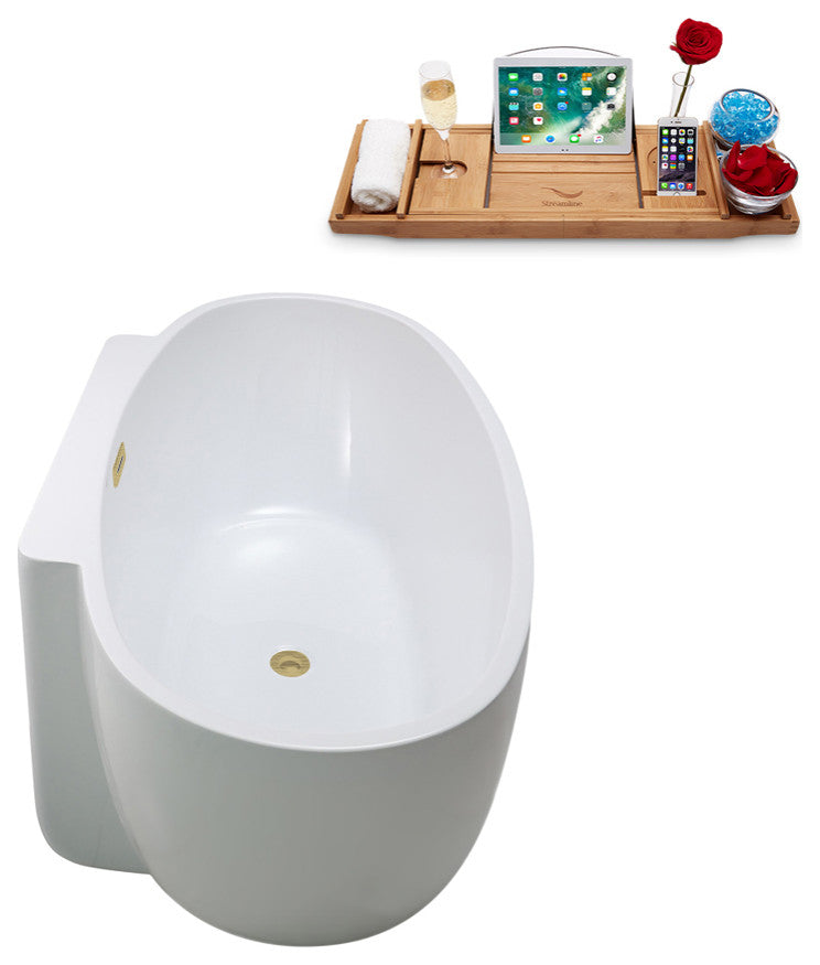 59" Streamline N300BBR Bathtub and Tray With Drain, Brushed Brass