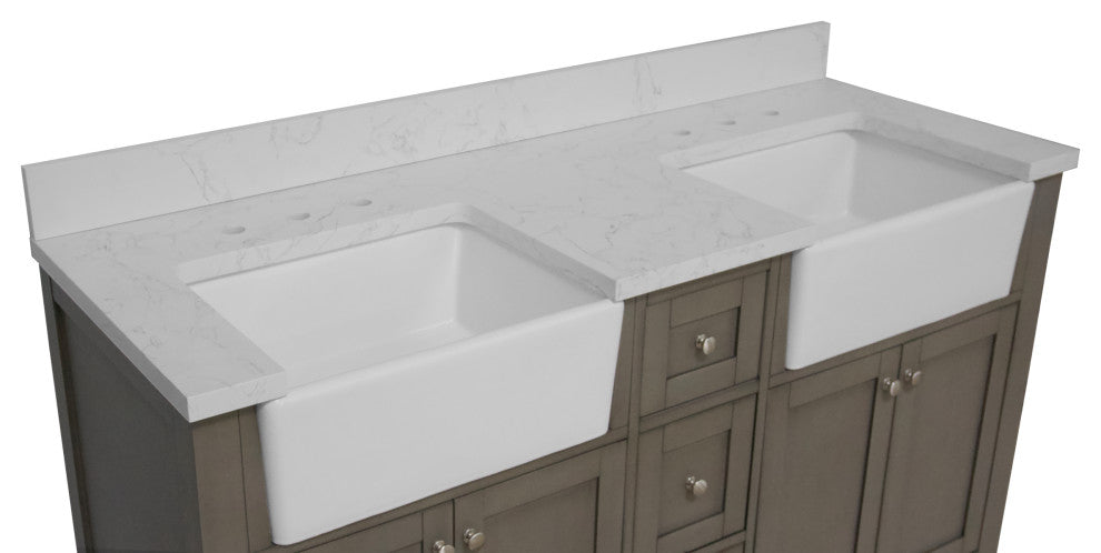 Yorkshire 60" Bathroom Vanity, Weathered Gray, Engineered Marble, Double