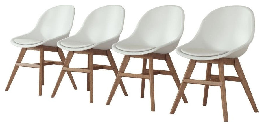 4 Pack Retro Dining Chair, Eucalyptus Wood Legs With Cushioned Seat, Dark Brown
