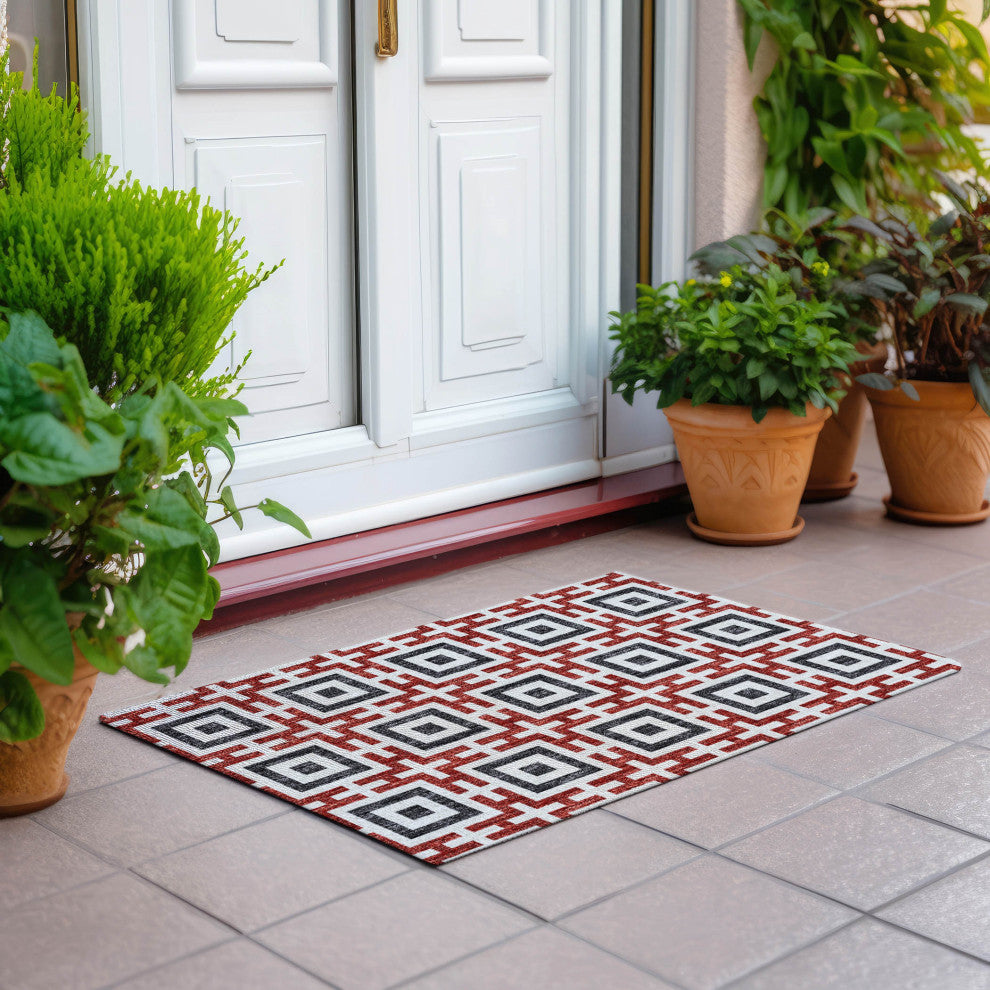 Indoor/Outdoor Marlo MO1 Red Machine Washable 1'8" x 2'6" Rug