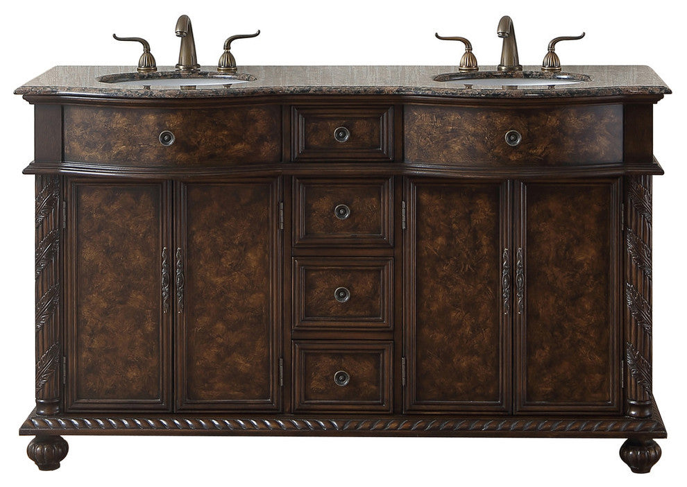 60" Amelia Double Sink Vanity, Baltic Brown Granite Top