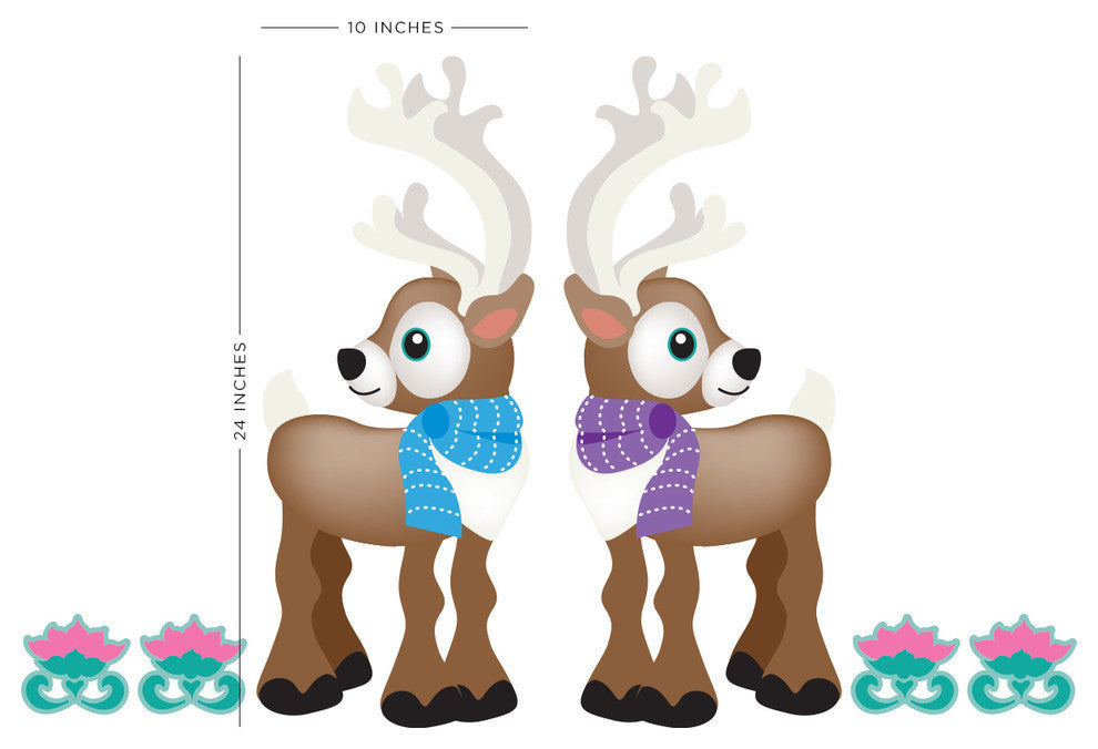 Frozen Inspired Reindeer Fabric Walll Decals With 4 Flowers