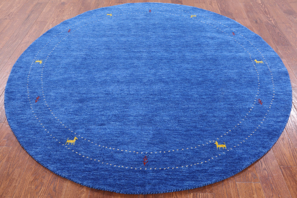 7' Round Handmade Persian Gabbeh Wool Area Rug Q4373