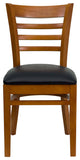 Ladder Back Cherry Wood Dining Chair, Black Vinyl Seat