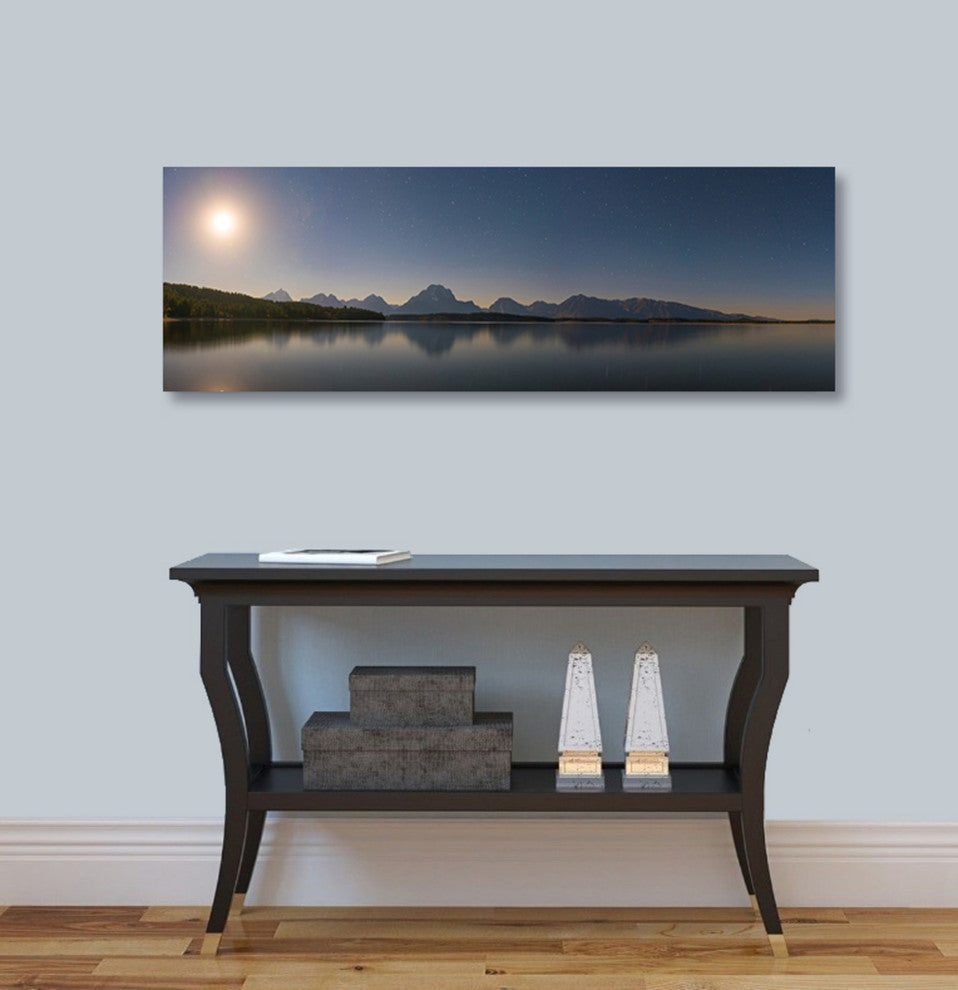 Epic Graffiti "Jackson Lake Moon" by Darren White, Giclee Canvas Art, 12"x36"