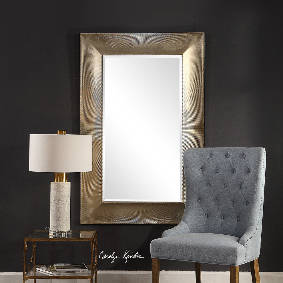 Ribbed Champagne Oversize 60" Wall Mirror, Silver Gold Textured Classic Large