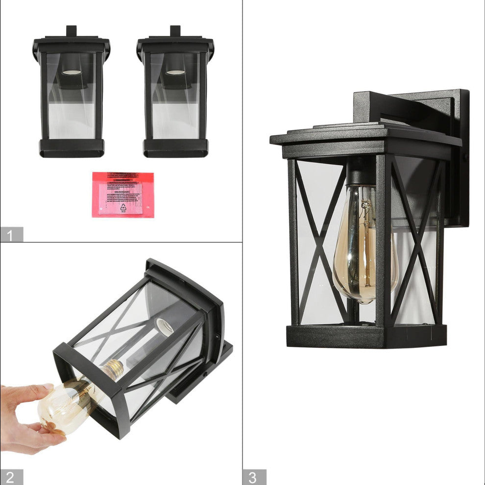 LNC 2-Pack 1-Light 10.2-in H Matte Black Square Cage Outdoor Wall Sconces