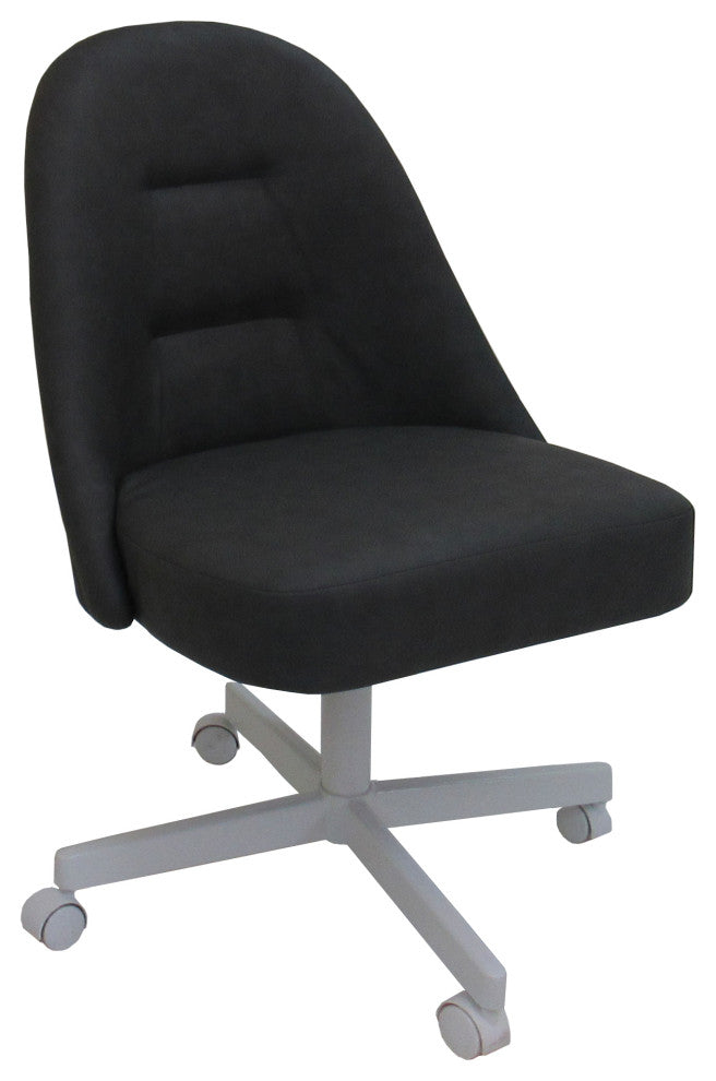 M-235 Dinette Swivel Metal Caster Chairs - Clear Glass, Grey Vinyl - White, Clea