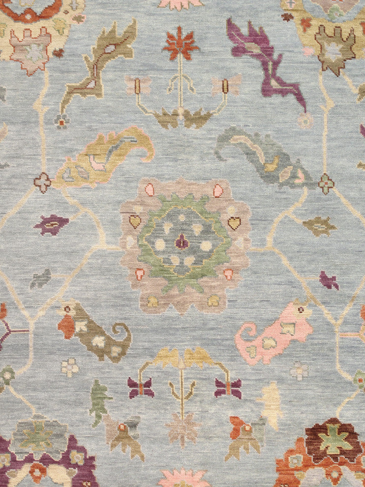 Pasargad Home Oushak Collection Hand-Knotted Blue Wool Area Rug, 8'10"x11'11"