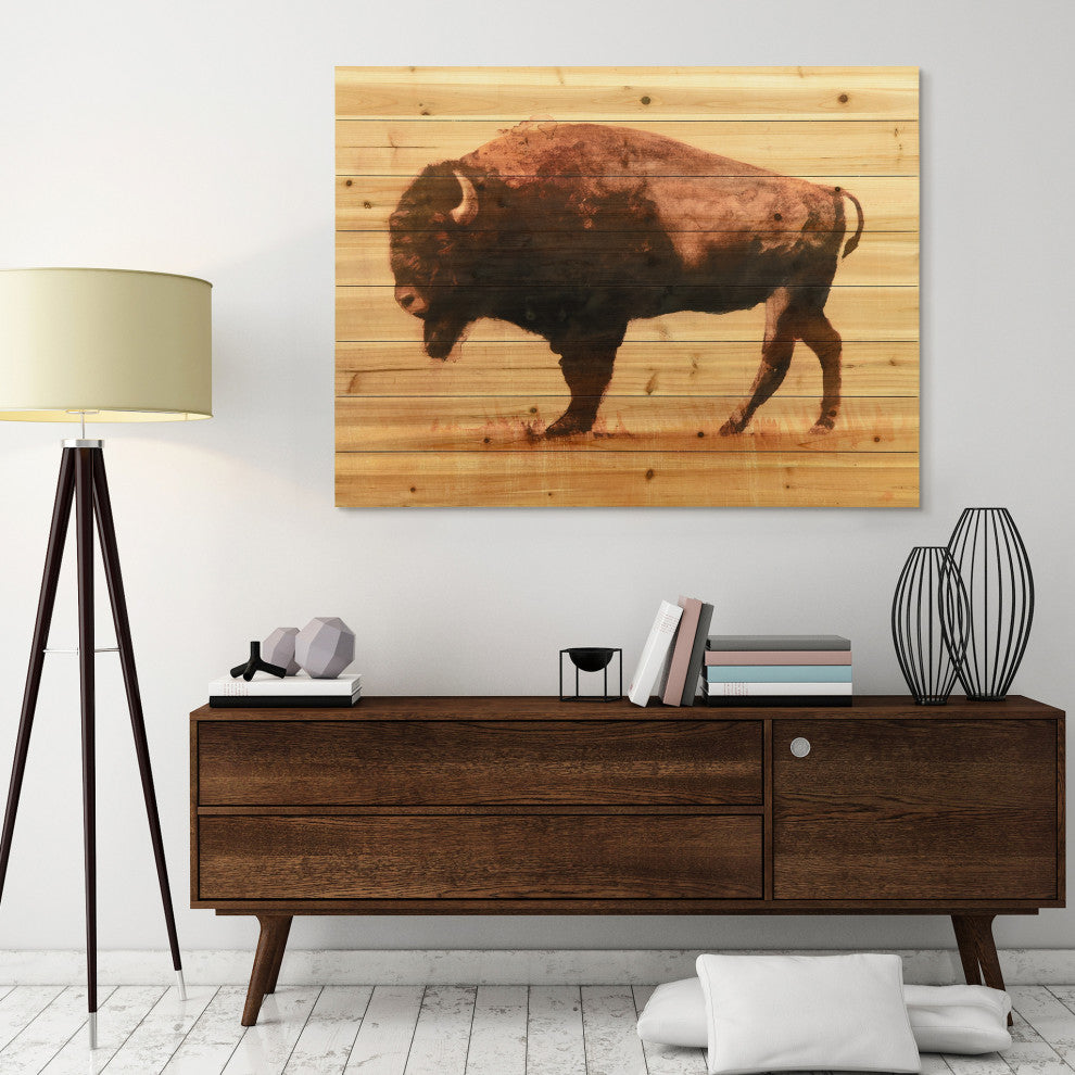 "Roam I" Bison Wall Art Digital Print on Solid Wood