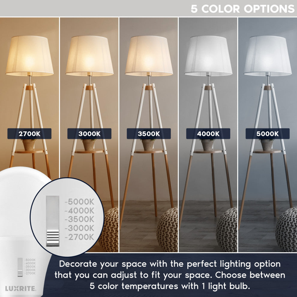 Luxrite A19 LED Light Bulb 5CCT Dimmable 1100LM 11W E26 ETL 6 Pack