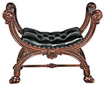 Handcarved Solid Mahogany Faux Leather French Style Bench