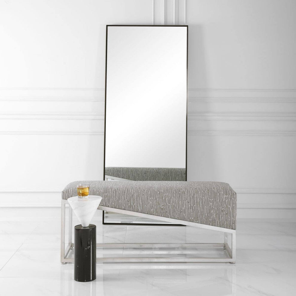 Uttermost Uphill Climb 48x21" Geometric Bench, Brushed Silver