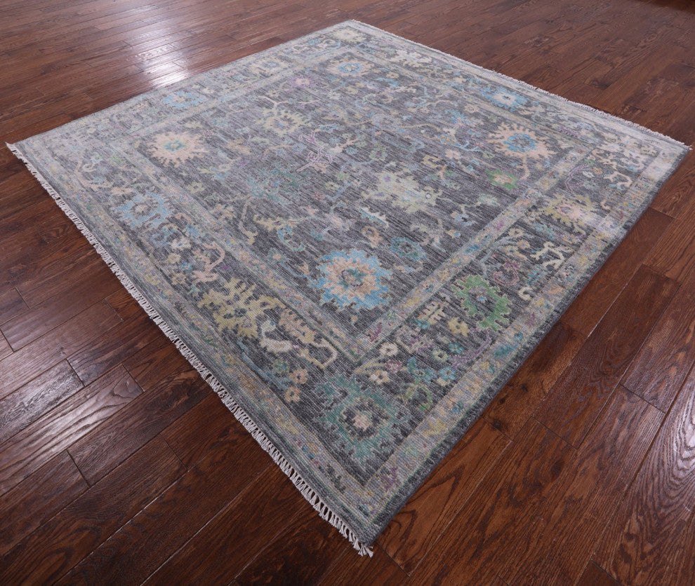 7' Square Turkish Oushak Hand Knotted Wool Rug - Q14972