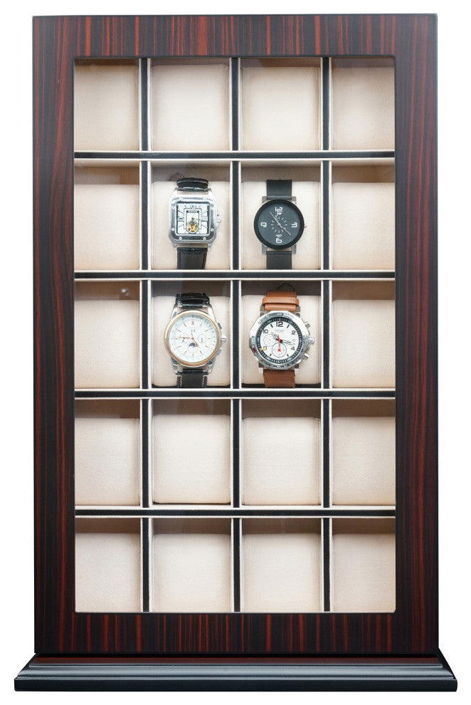 20 Slot Wood Watch Display Wall Hanging Case and Storage Organizer Box, Ebony
