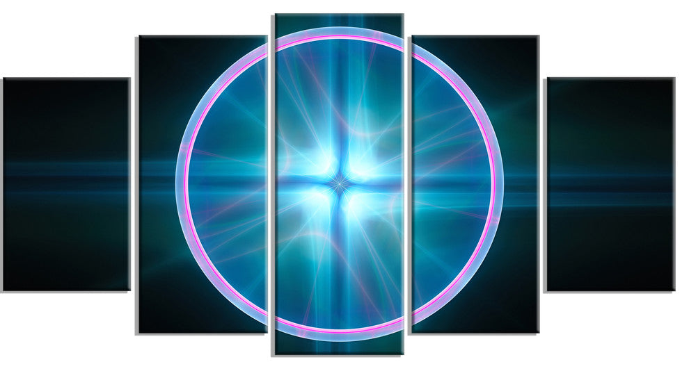 Blue Sphere of Cosmic Mind, Contemporary Canvas Art Print, 60"x32", 5 Panels