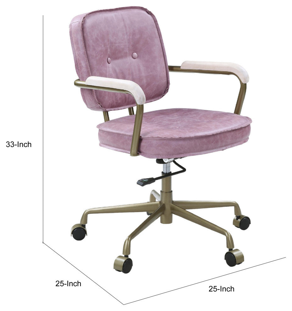 Benzara BM268974 Office Chair With Leather Seat and Button Tufted Back, Pink