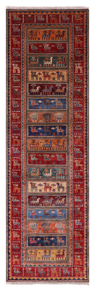 Runner Persian Gabbeh Tribal Hand Knotted Wool Rug 2' 10" X 9' 7" Q9961