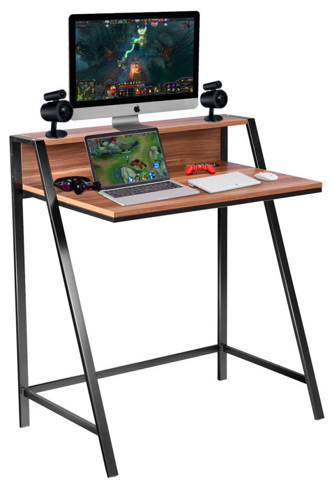 Costway 2 Tier Computer Desk PC Laptop Table Study Writing Home Workstation