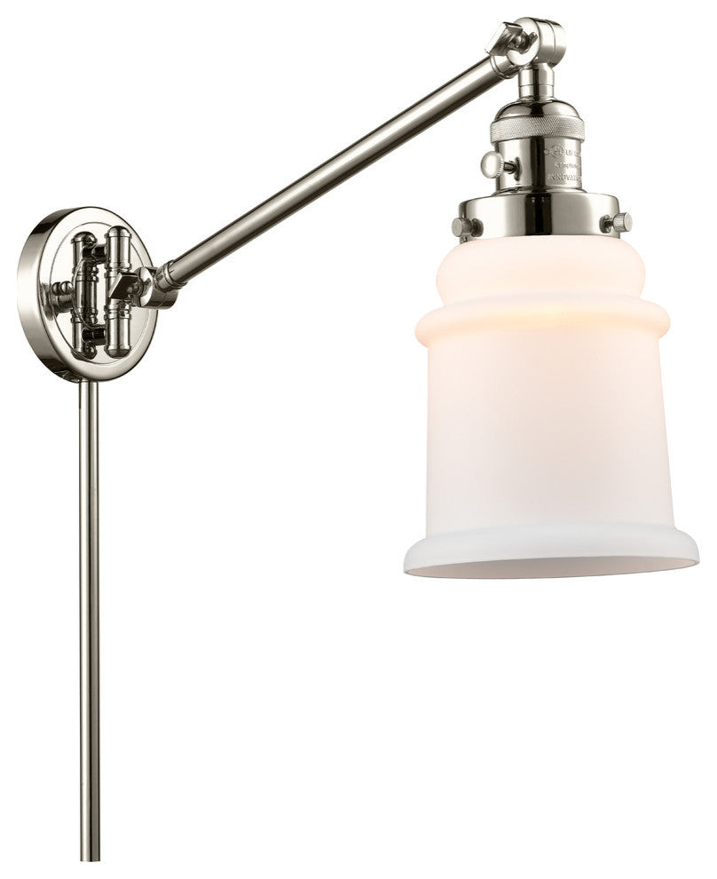 Canton 1-Light Swing Arm, Polished Nickel, Matte White