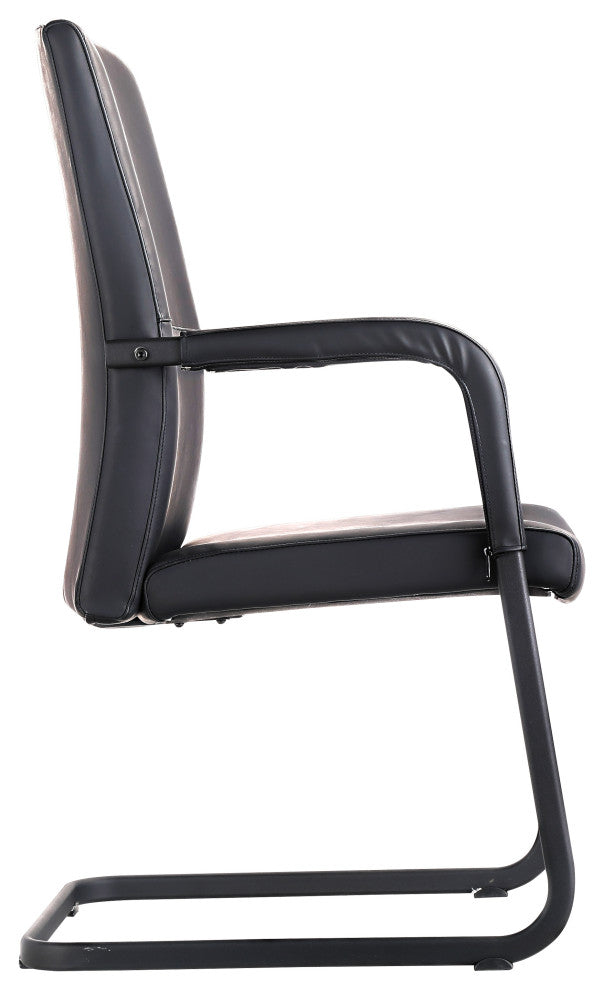 LeisureMod Evander Faux Leather Office Chair With Aluminum Frame, Black