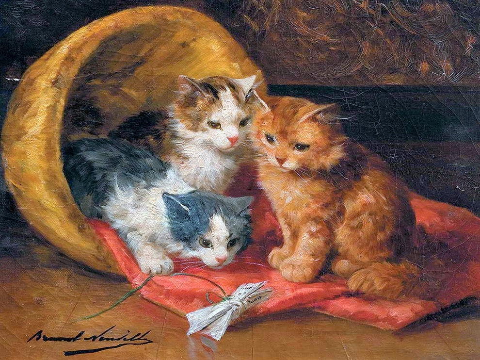 Tile Mural Playful Kittens Alfred Arthur Brunel De Neuville, 6"x8", Matte